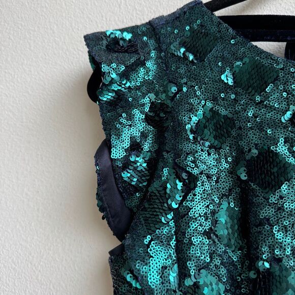 Zara Sequin Teal Black Blue Mini Party New Years Cocktail Bow Back Dress Small - Picture 2 of 5